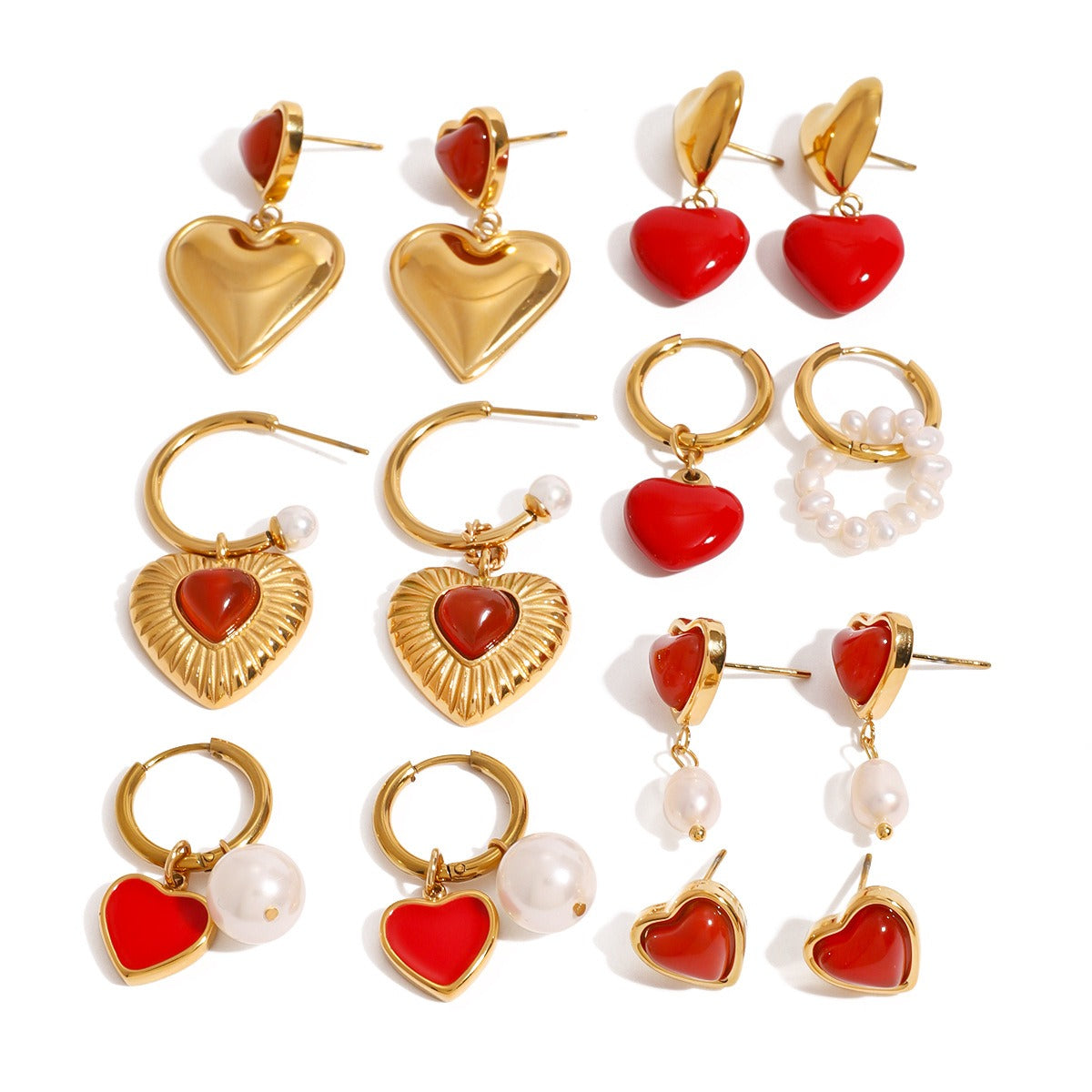 18K Gold Heart-Shaped Earrings With Oil Drop Design - Damned Threads